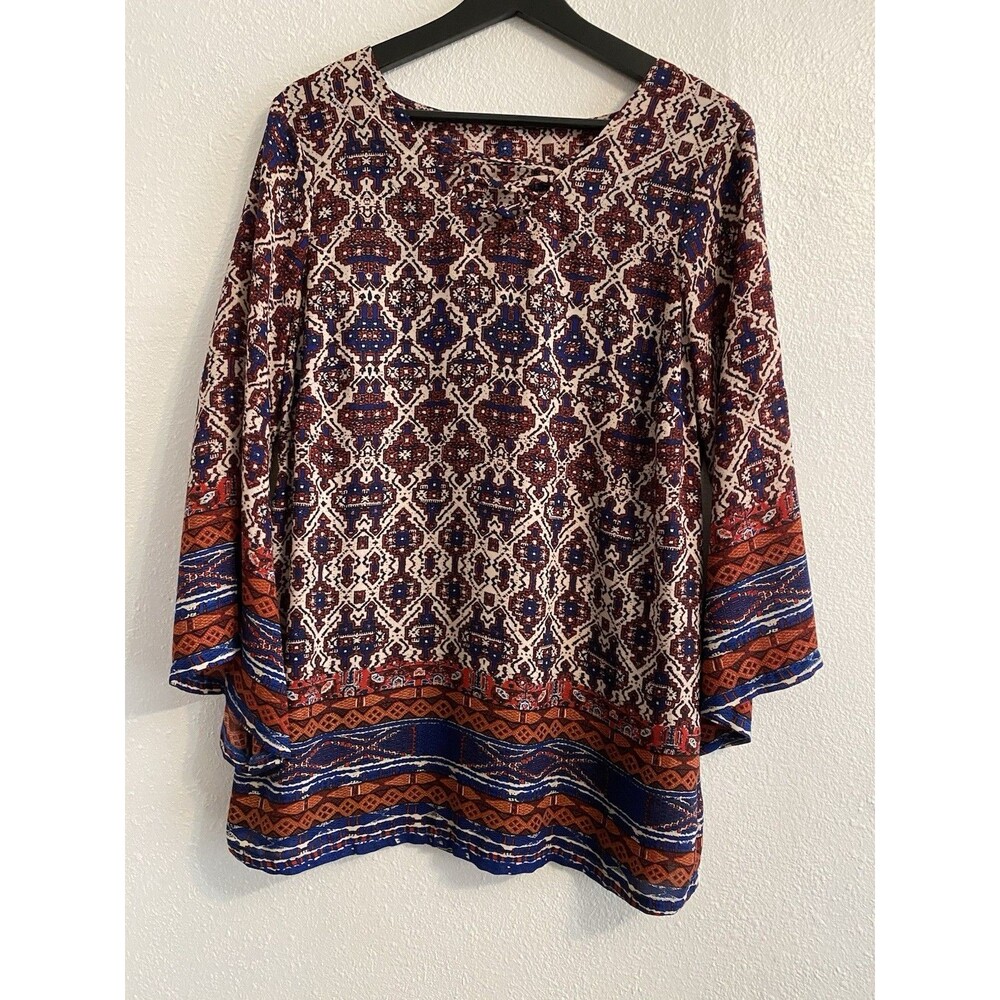 Unbranded Women's M Peasant Top Bell Sleeve Tie Front Long Sleeve Blouse F20